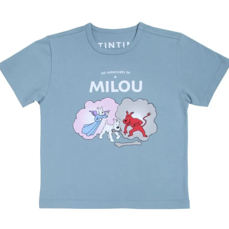 T-shirts*Tintin Boutique T-shirt "Milou ange et démon" bleu clair